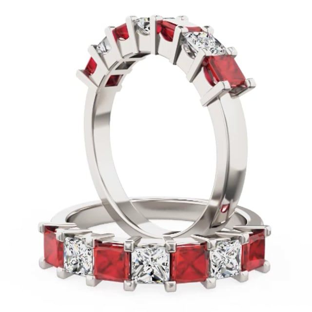 Video - A highly desirable seven stone princess cut ruby & diamond eternity ring in 18ct white gold