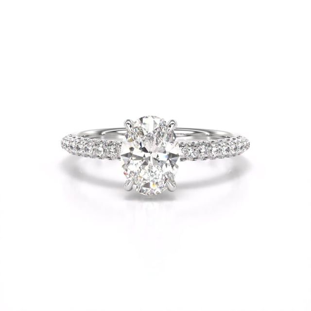 Video - A beautiful oval cut lab grown diamond hidden halo with shoulder stones in 18ct white gold