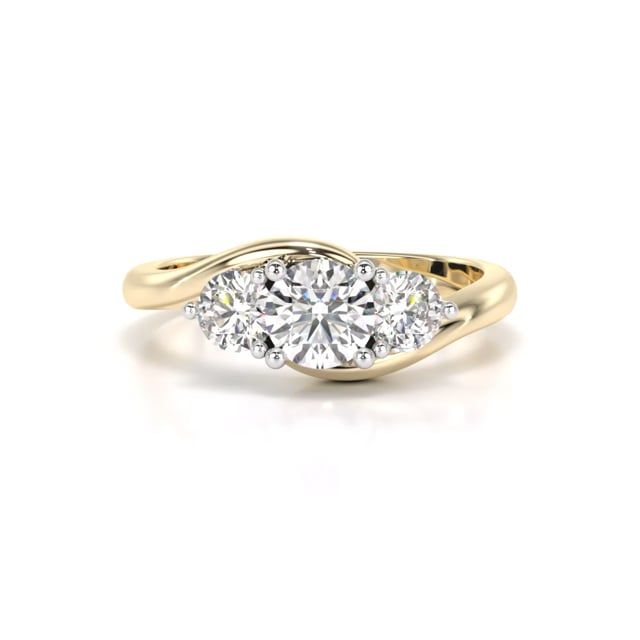 Video - A beautiful round lab grown brilliant cut three stone diamond ring in 18ct yellow & white gold