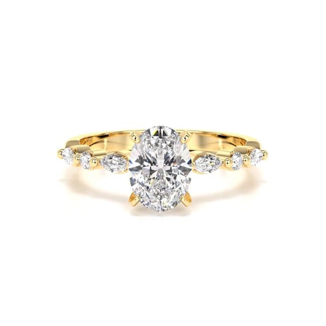 Video - An exquisite lab grown oval cut diamond ring with shoulder stones in 18ct yellow gold