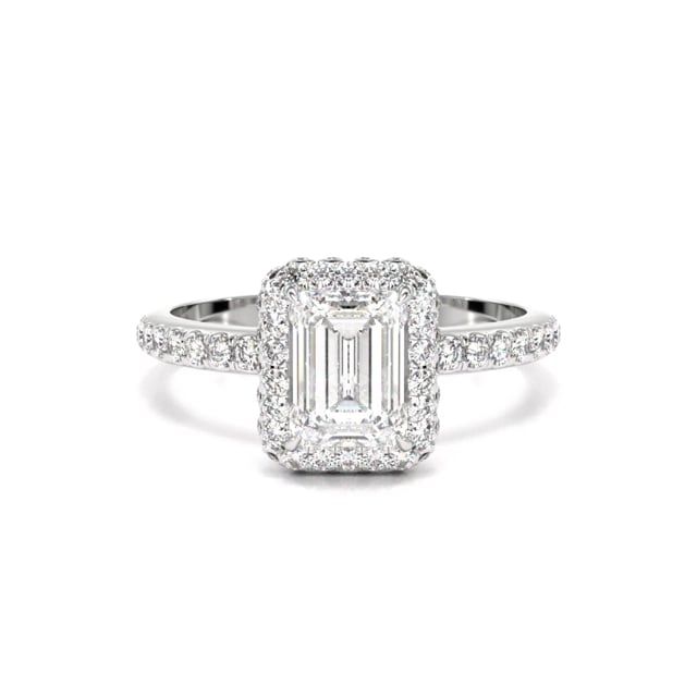 Video - An amazing lab grown emerald cut diamond halo in 18ct white gold