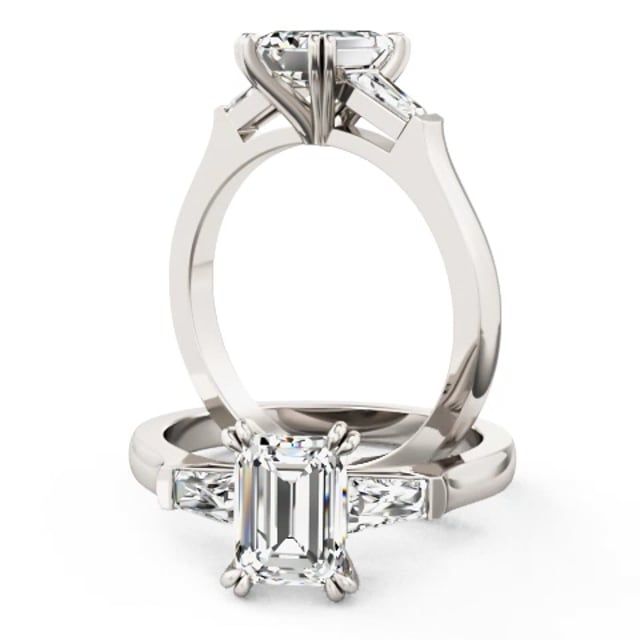 Video - A beautiful lab grown emerald cut diamond ring with tapered baguette shoulder stones in platinum