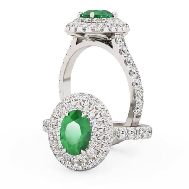 Video - A stunning oval cut emerald and diamond double halo set in 18ct white gold