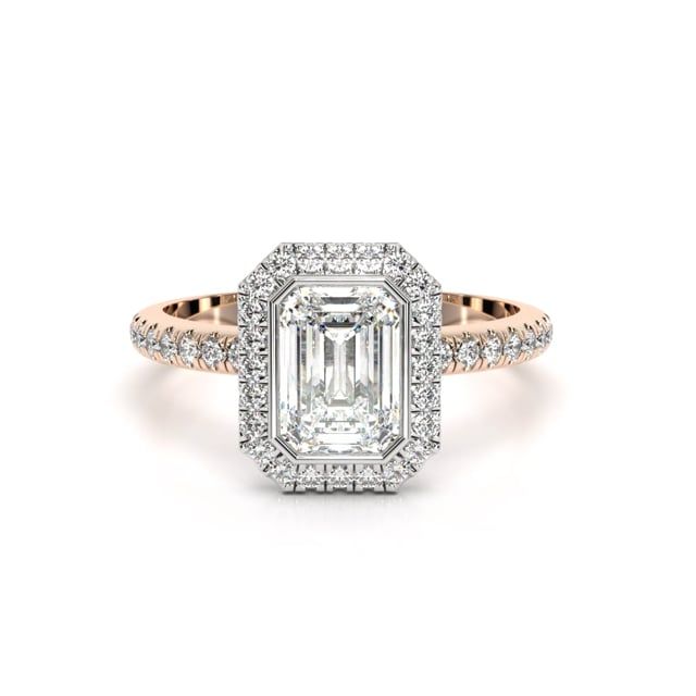Video - An amazing lab grown emerald cut diamond halo in 18ct rose & white gold