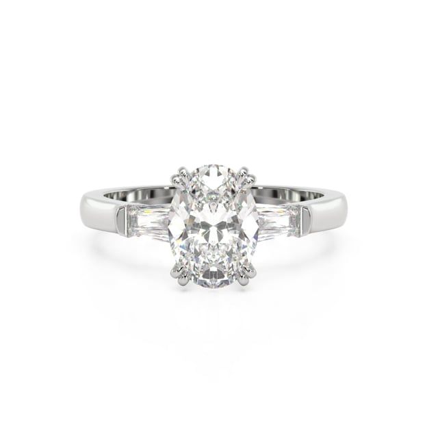 Video - A beautiful oval cut lab grown diamond ring with tapered baguette shoulder stones in 18ct white gold