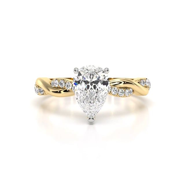 Video - A stunning lab grown pear shape diamond ring with shoulder stones in 18ct yellow & white gold