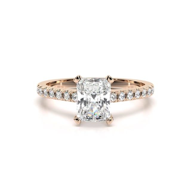 Video - A beautiful lab grown radiant cut diamond ring with shoulder stones in 18ct rose gold