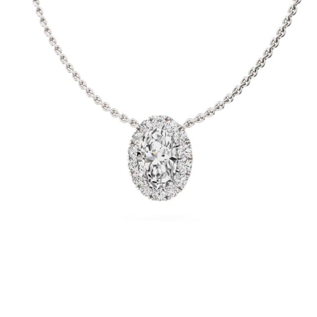 Video - A stunning oval cut lab grown diamond halo pendant in 18ct white gold