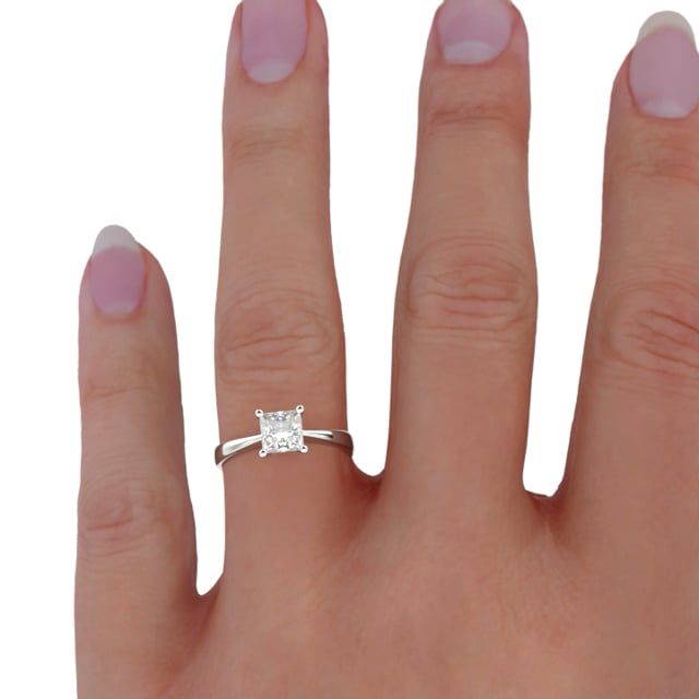 Video - A striking lab grown princess cut solitaire diamond ring in 18ct white gold