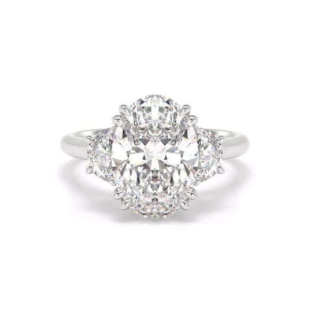 Video - A stunning oval cut lab grown diamond ring with half moon side stones in platinum