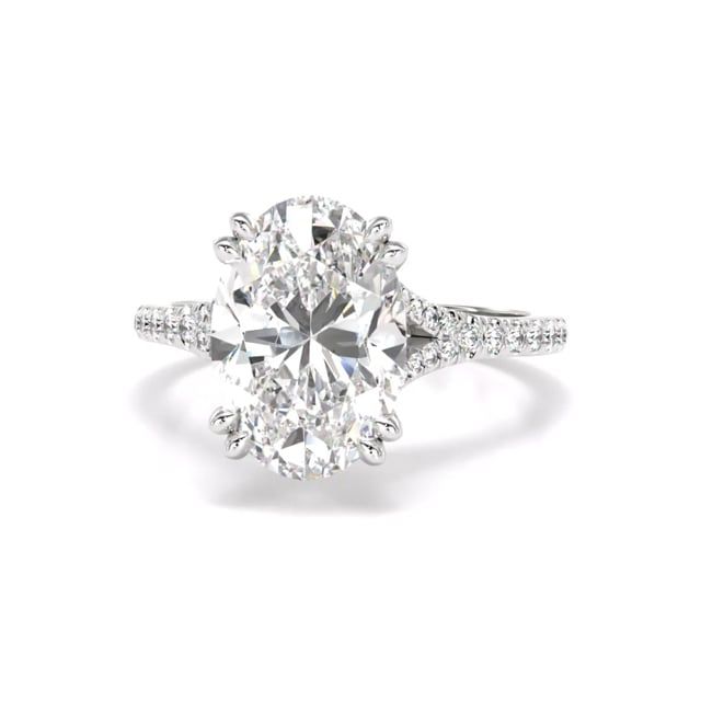 Video - An exquisite oval cut lab grown diamond ring with shoulder stones in platinum