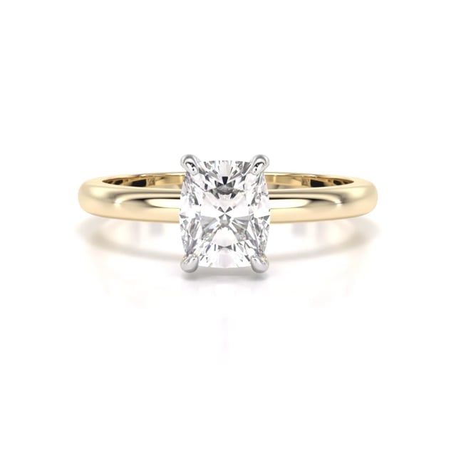 Video - An amazing elongated cushion cut lab grown solitaire diamond ring in 18ct yellow & white gold