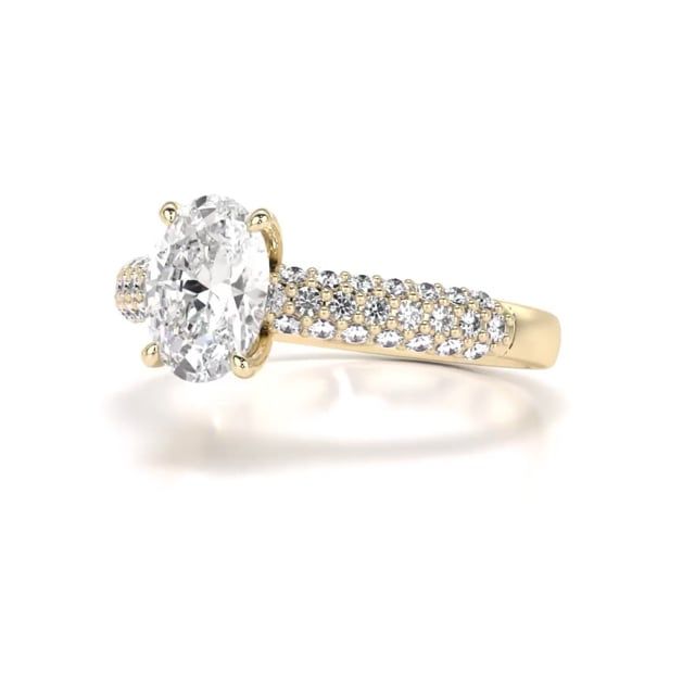 Video - A beautiful oval cut lab grown diamond ring with shoulder stones in 18ct yellow gold