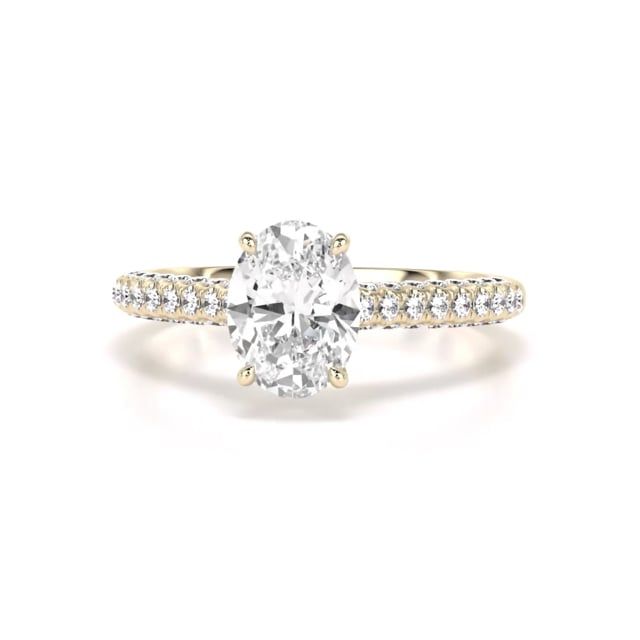 Video - A beautiful oval cut lab grown diamond ring with shoulder stones in 18ct yellow gold