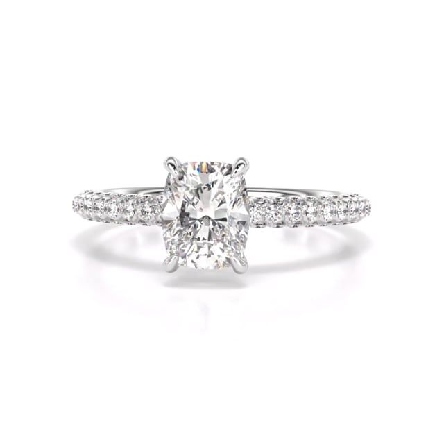 Video - A wonderful elongated cushion cut lab grown diamond hidden halo with shoulder stones in 18ct white gold