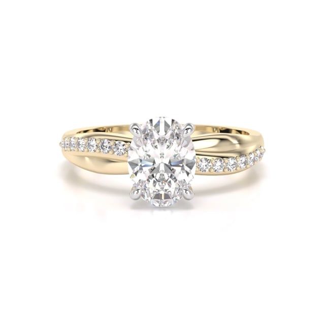 Video - A beautiful oval cut lab grown diamond ring with shoulder stones in 18ct yellow & white gold
