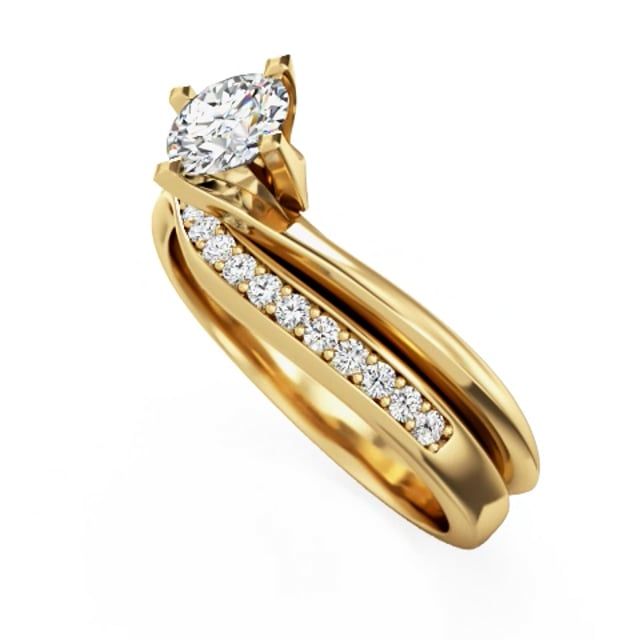 unknown – A stylish lab grown round brilliant cut solitaire twist diamond ring in 18ct yellow gold