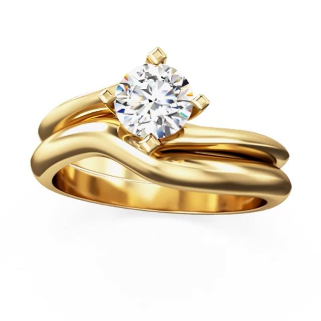 unknown – A stylish lab grown round brilliant cut solitaire twist diamond ring in 18ct yellow gold