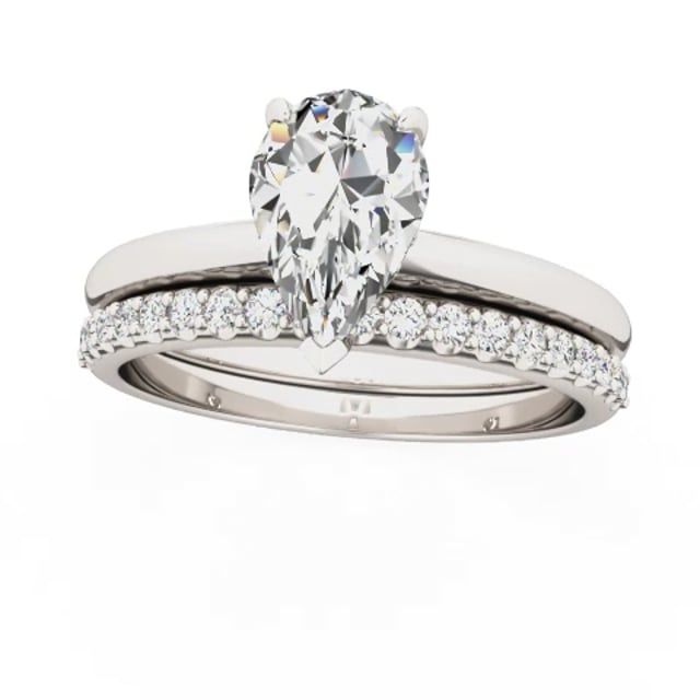 unknown – A wonderful lab grown pear shape diamond ring with a hidden halo in 18ct white gold