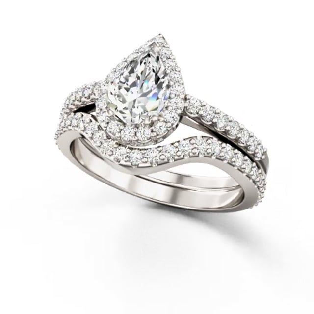 unknown – An amazing lab grown pear shaped diamond halo with shoulder stones in 18ct white gold
