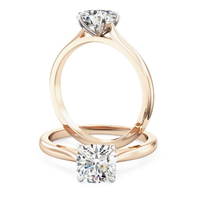 Video - A marvellous lab grown cushion cut solitaire diamond ring in 18ct rose & white gold