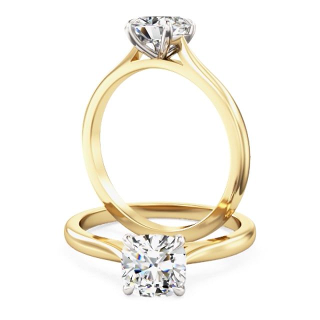 Video - A marvellous lab grown cushion cut solitaire diamond ring in 18ct yellow & white gold