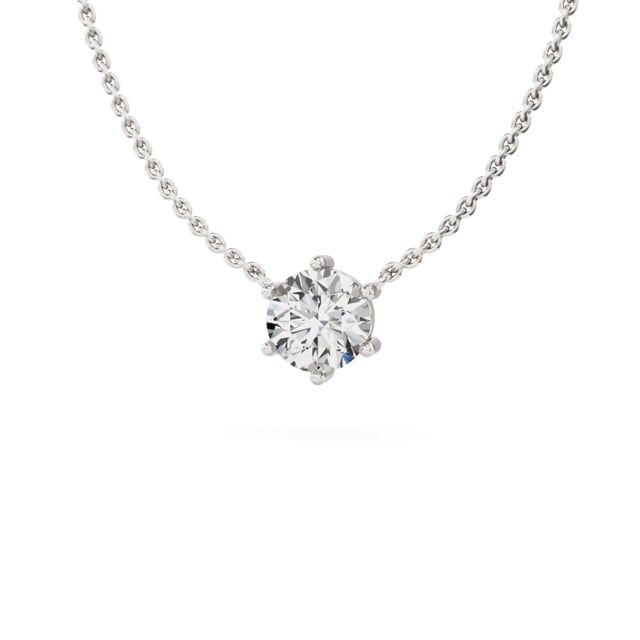 Video - A timeless six claw round brilliant cut lab grown diamond pendant in 18ct white gold