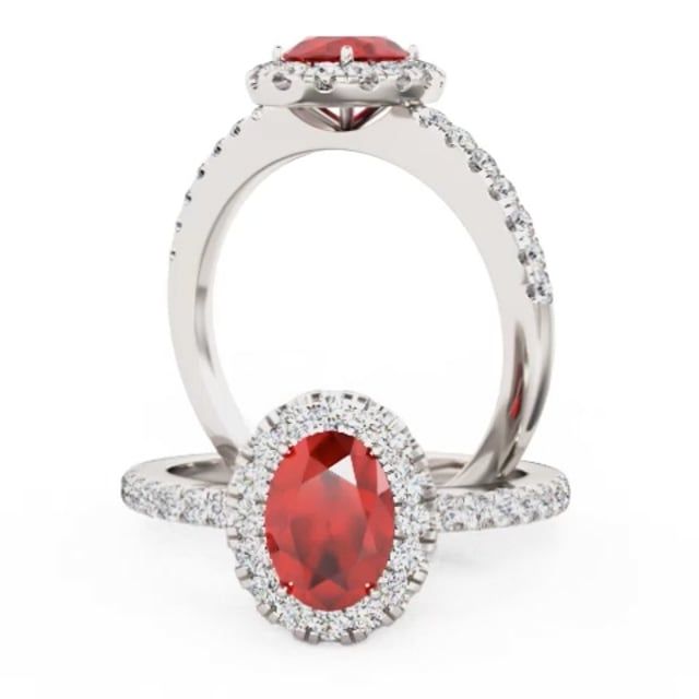 Video - A beautiful Ruby and diamond cluster with shoulder stones in 18ct white gold (In stock)