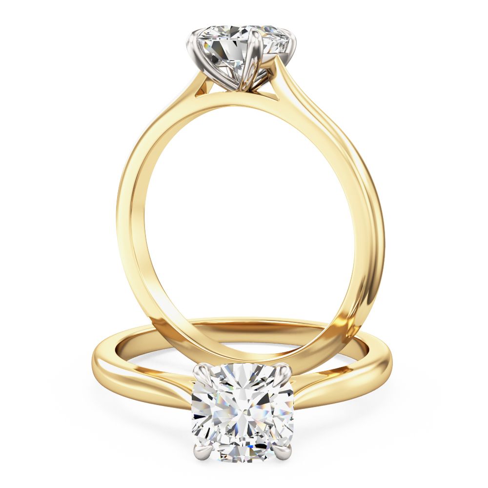 unknown – A marvellous lab grown cushion cut solitaire diamond ring in 18ct yellow & white gold