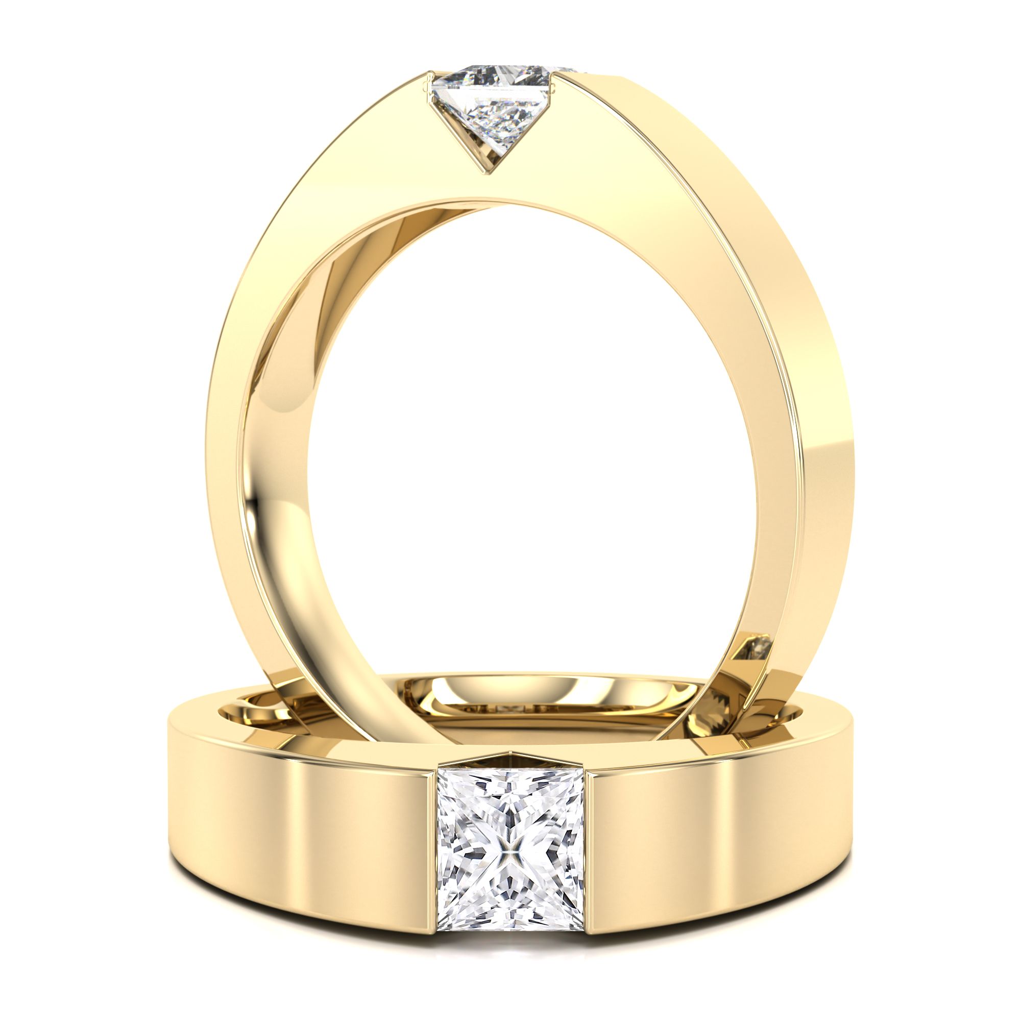 unknown – A striking princess cut diamond ring in 18ct yellow gold