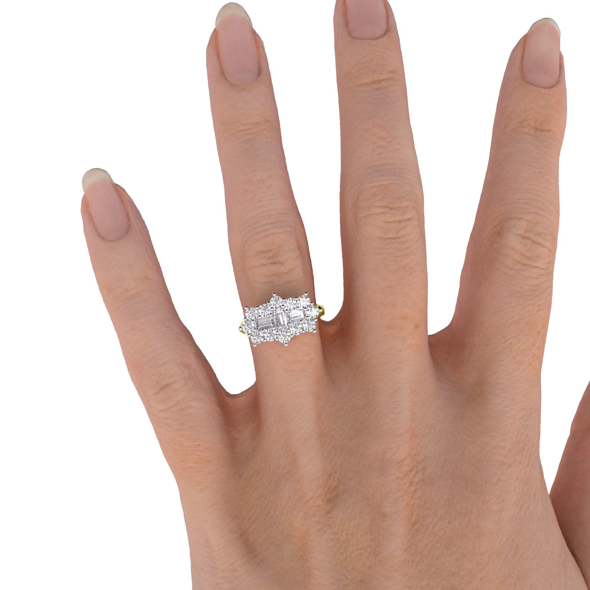 [OTHER IMAGE] hand-view-1 – A beautiful baguette and round brilliant cut diamond ring in 18ct yellow & white gold