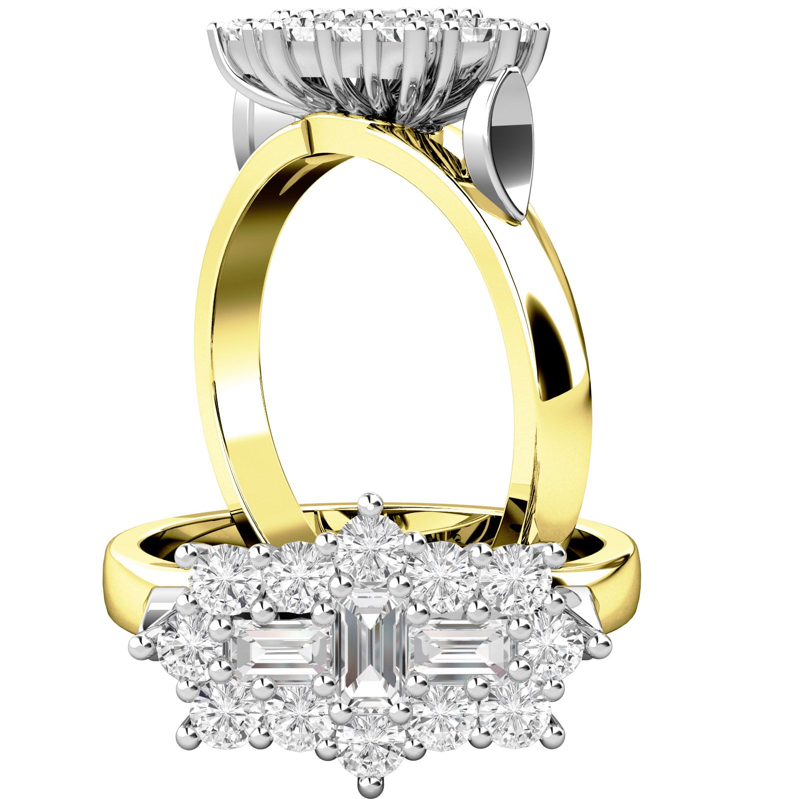 [OTHER IMAGE] two-side-view – A beautiful baguette and round brilliant cut diamond ring in 18ct yellow & white gold