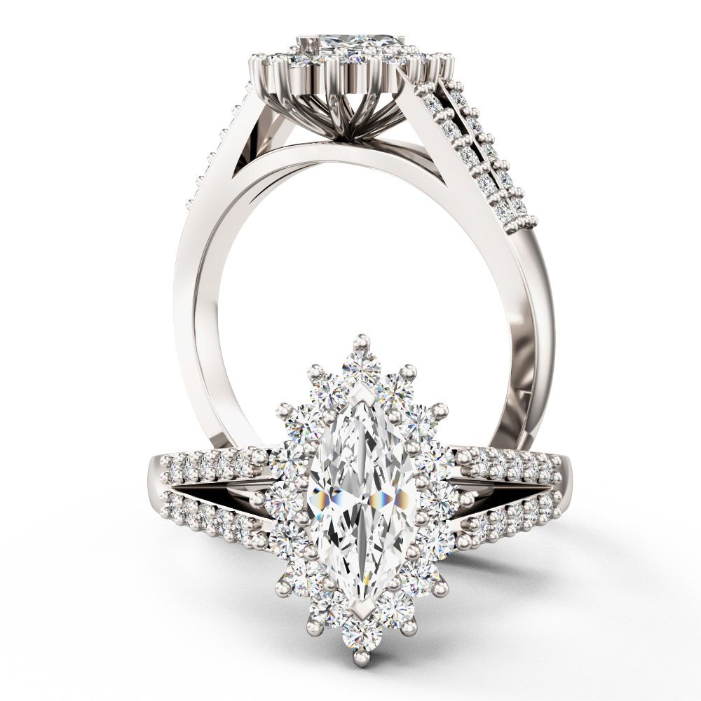 unknown – A breathtaking marquise cut cluster style diamond ring in 18ct white gold