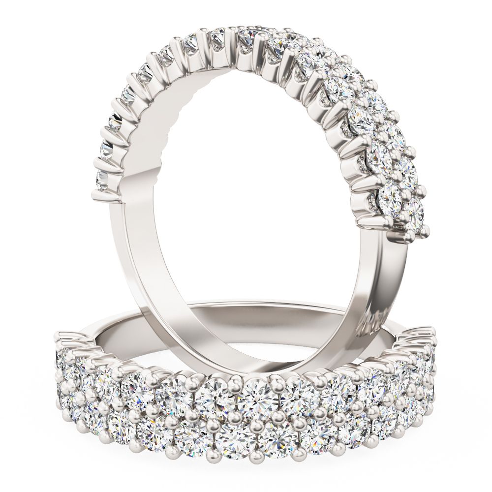 unknown – A stunning two row round brilliant cut diamond eternity ring in 18ct white gold