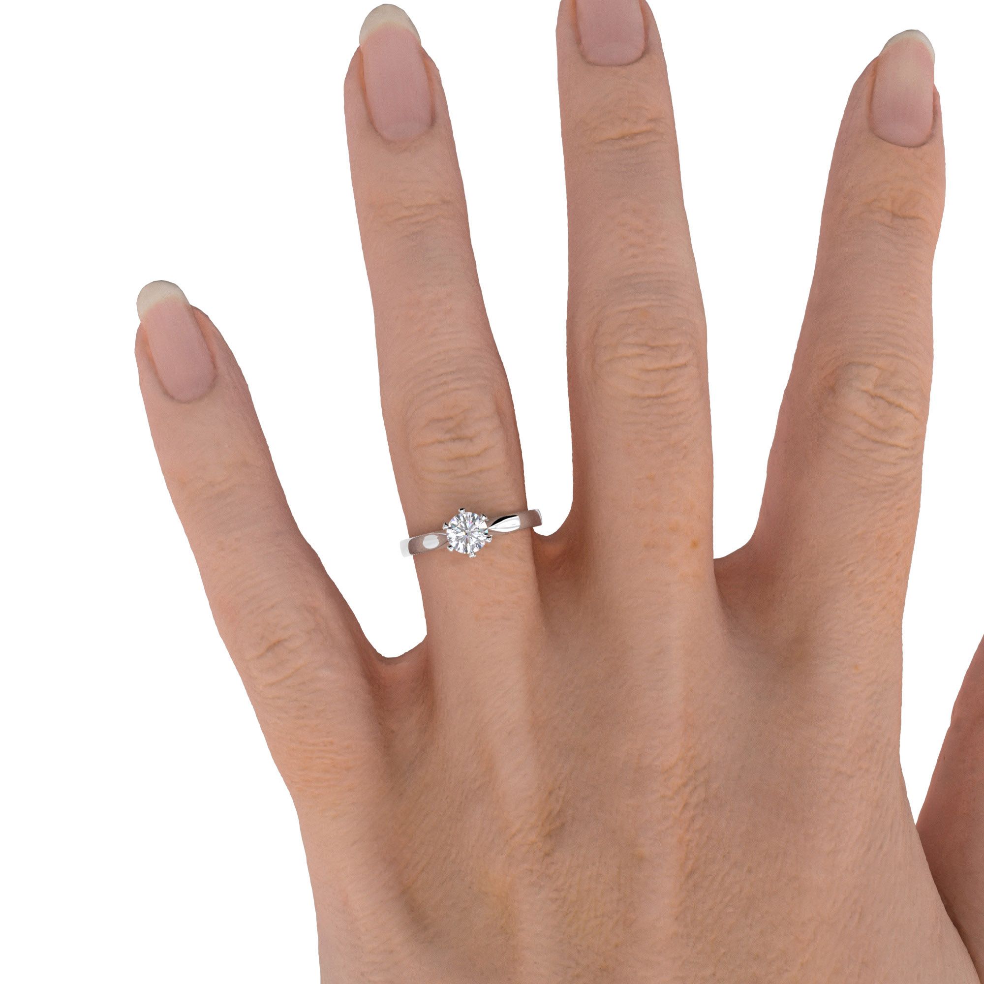 [OTHER IMAGE] hand-view-1 – A classic round brilliant cut solitaire diamond ring in 9ct white gold