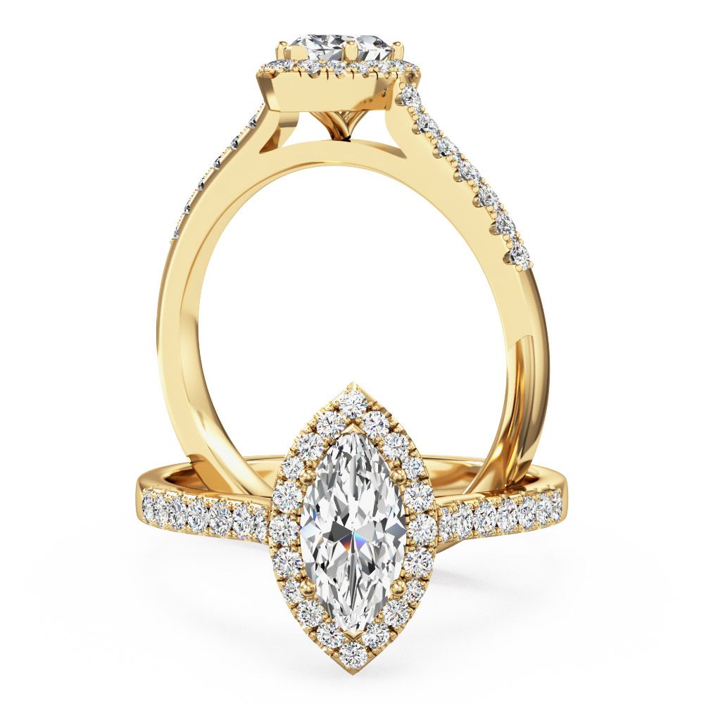 Product image – A breathtaking marquise cut cluster style diamond ring in 18ct yellow gold
