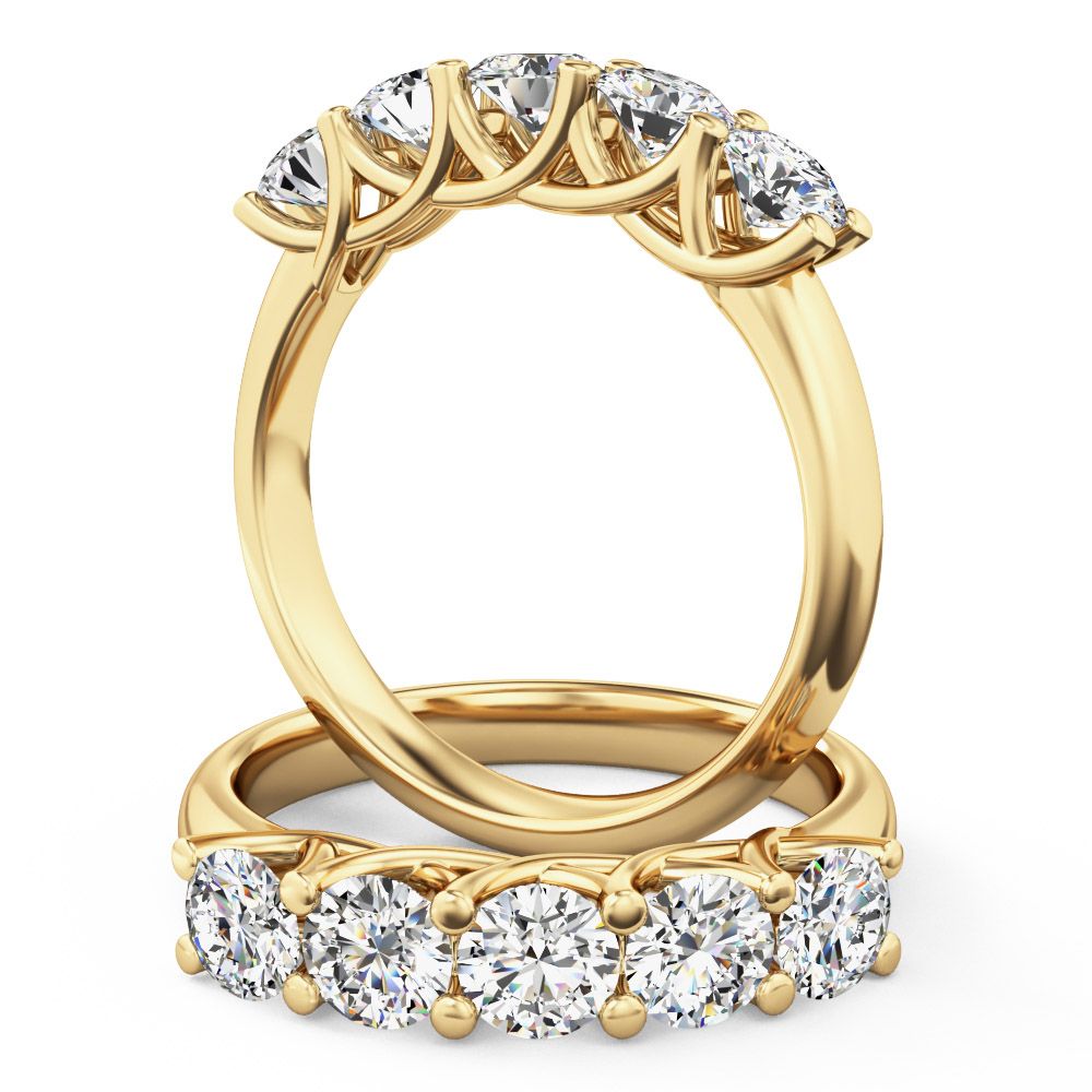 unknown – A beautiful round brilliant cut five stone lab grown diamond ring in 18ct yellow gold