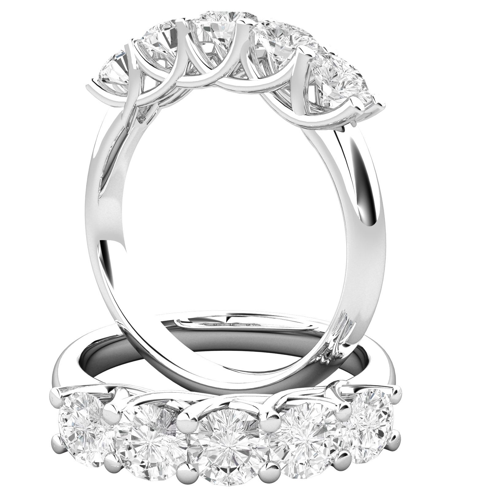 [OTHER IMAGE] two-side-view – A beautiful round brilliant cut five stone lab grown diamond ring in platinum