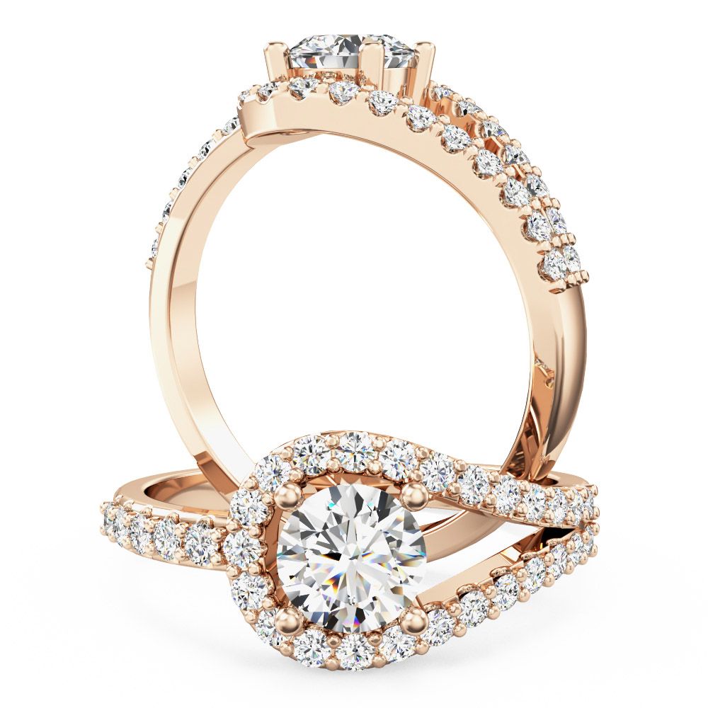 A dazzling diamond halo style ring with diamond shoulders in 18ct rose gold