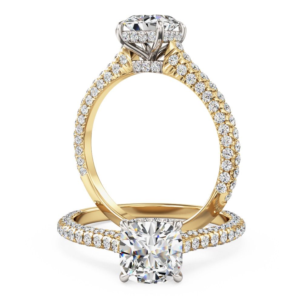 unknown – A stunning lab grown cushion cut diamond engagement ring in 18ct yellow & white gold