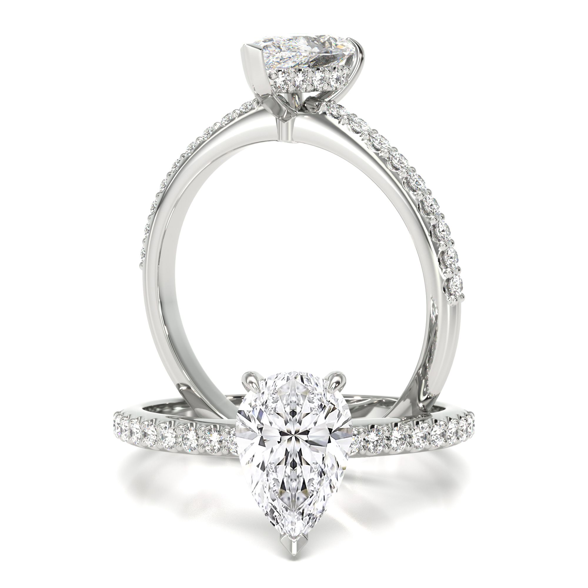 unknown – A beautiful lab grown diamond pear shaped hidden halo with shoulder stones in 18ct white gold