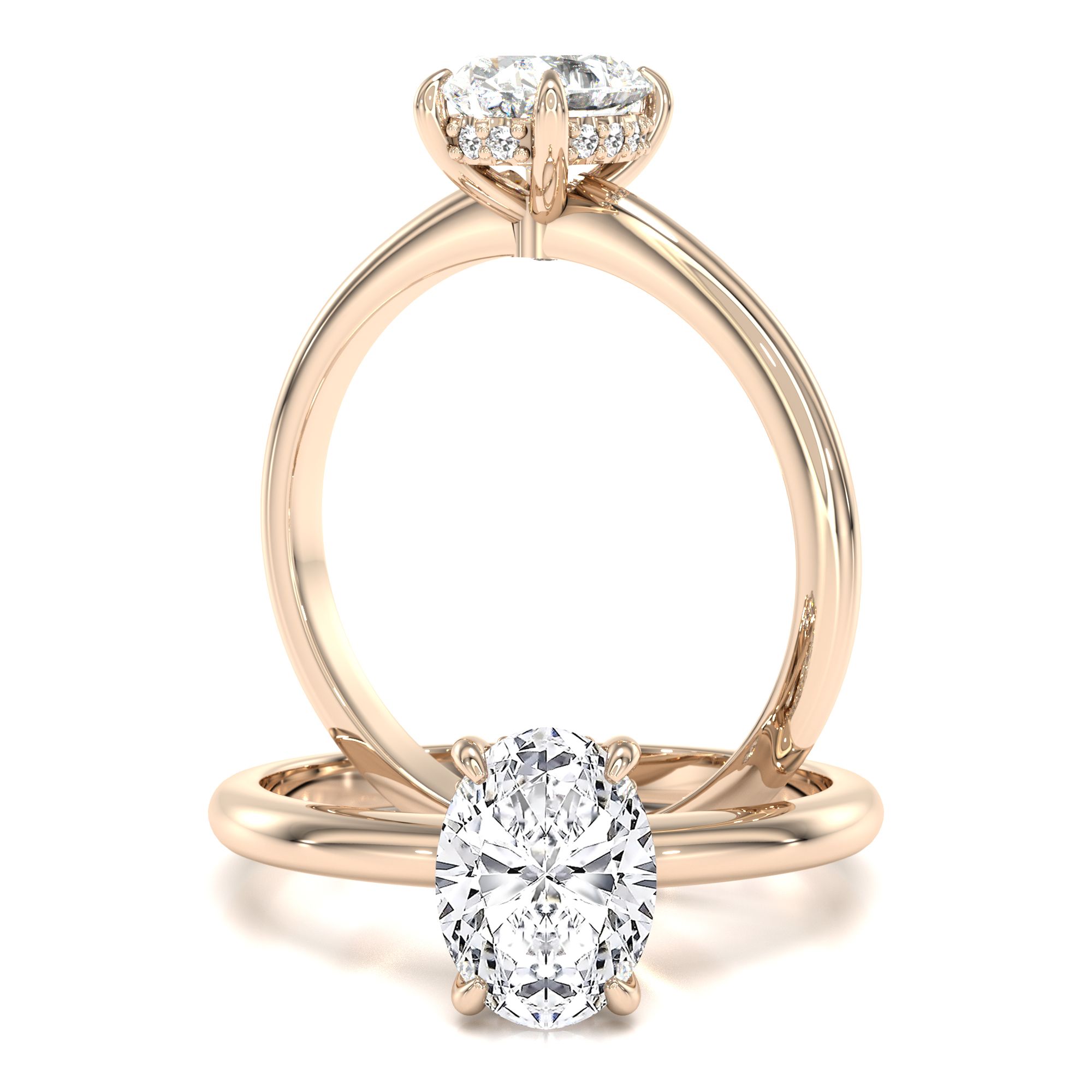 unknown – A beautiful lab grown oval cut diamond hidden halo in 18ct rose gold