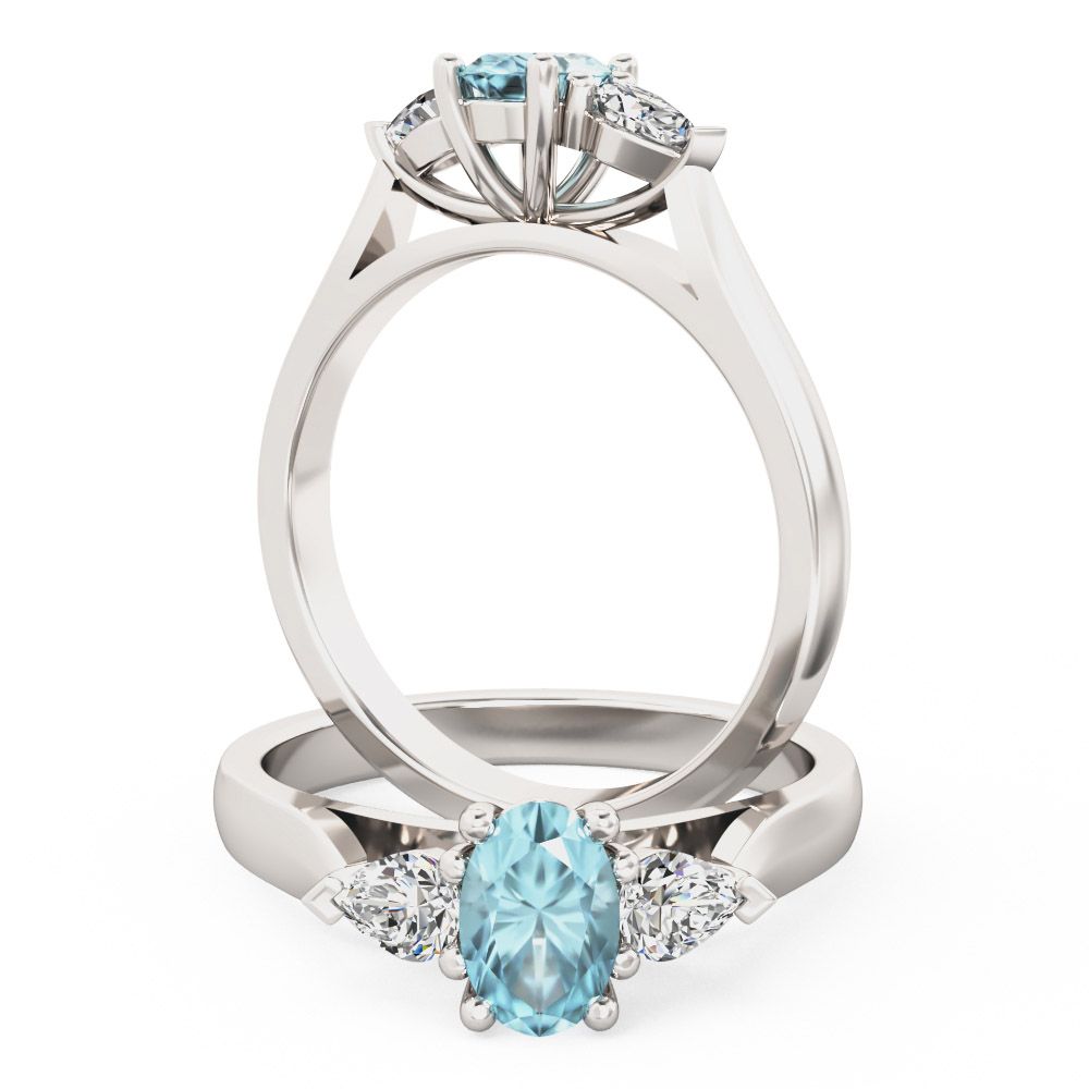 unknown – A delightful aqua & diamond three stone ring in 18ct white gold