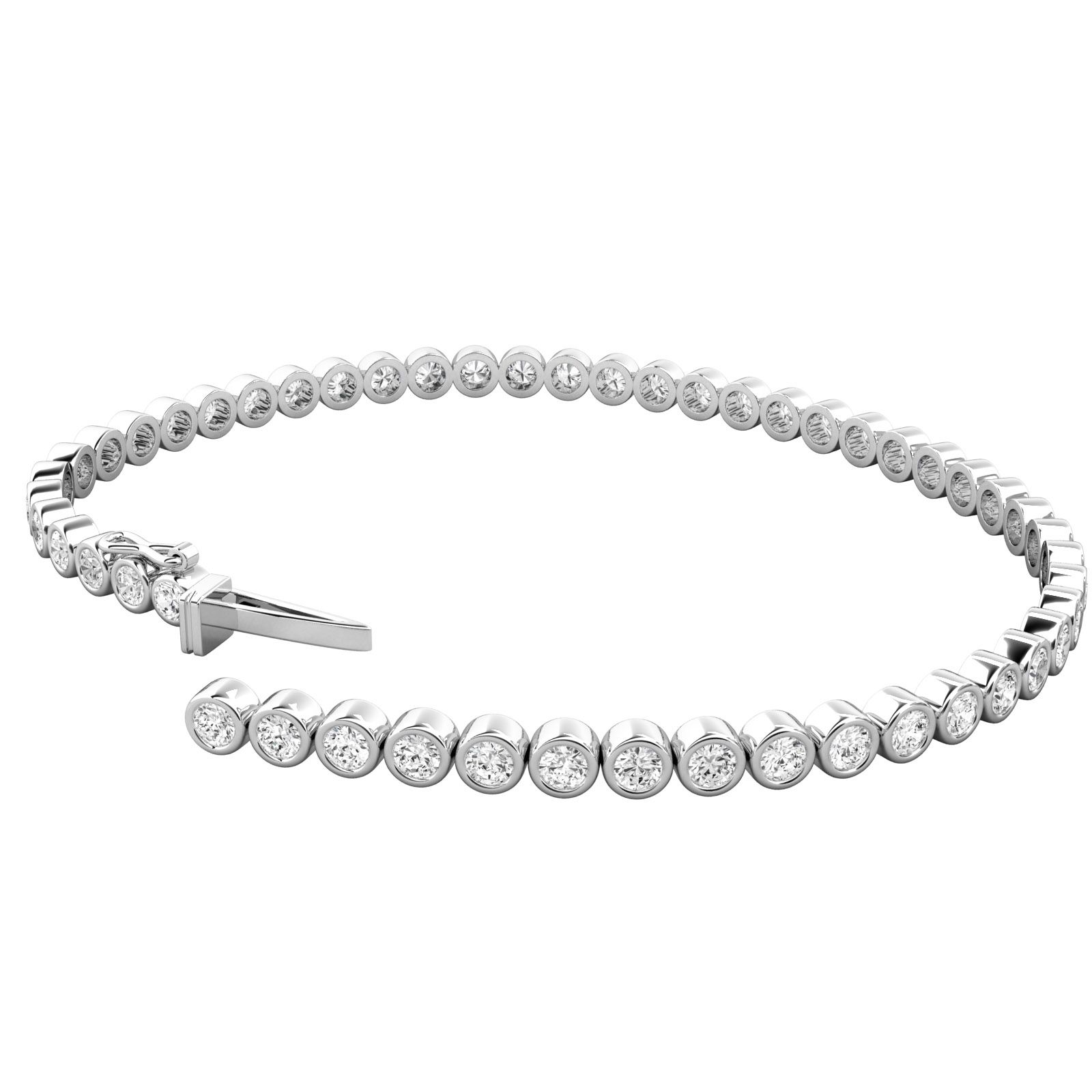 Product image – A stunning round brilliant cut diamond bracelet in a rub-over setting in 18ct white gold