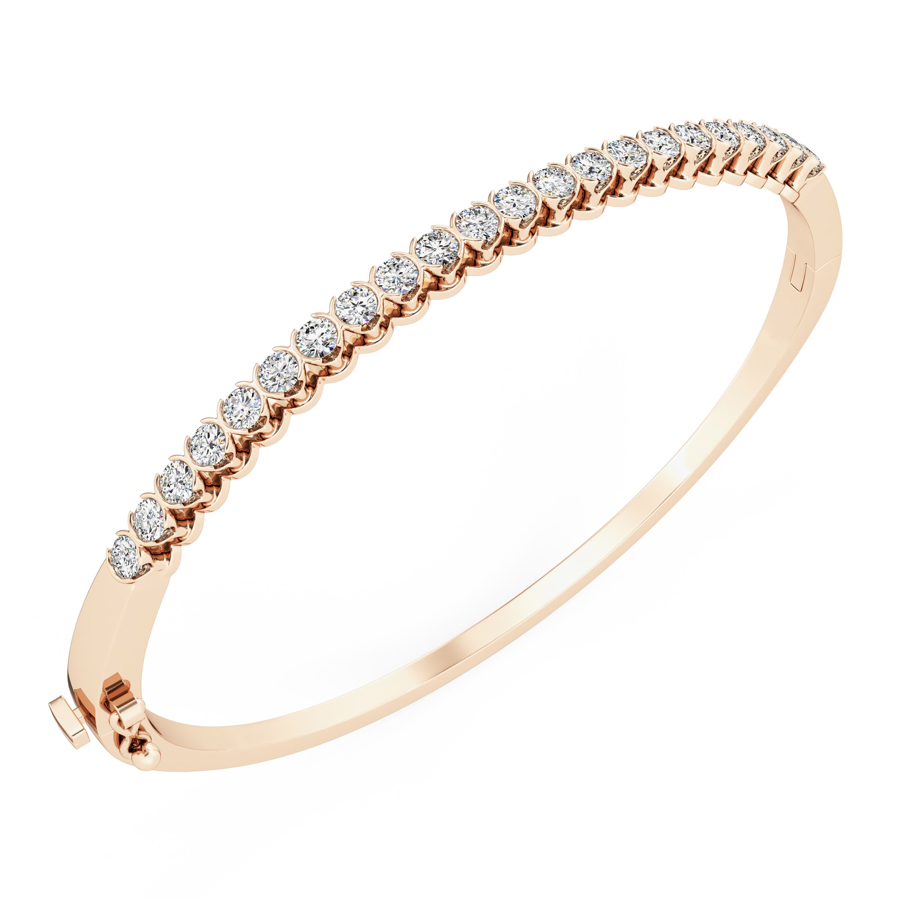 Product image – A beautiful round brilliant cut diamond hinged bangle in 18ct rose gold