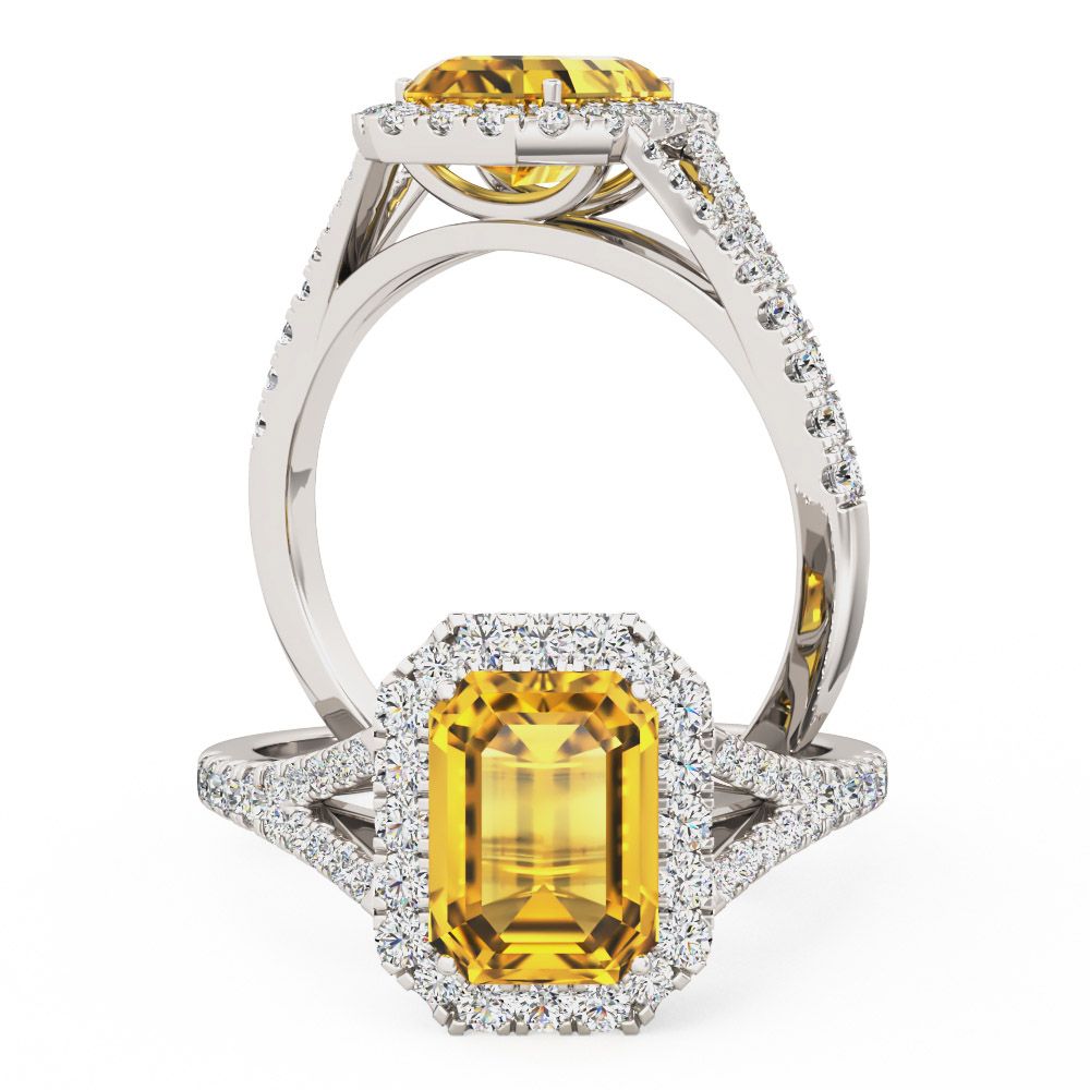 unknown – An amazing golden citrine and diamond halo in platinum