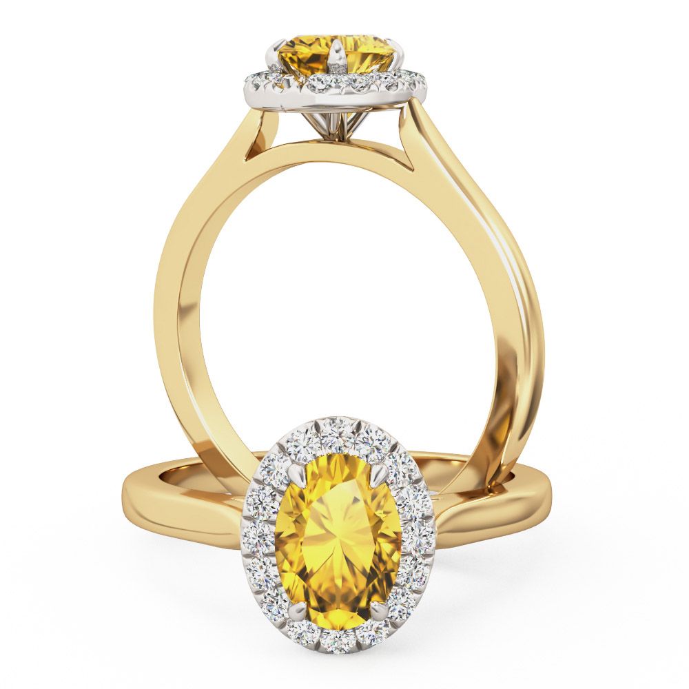 unknown – A beautiful golden citrine & diamond halo ring in 18ct yellow & white gold