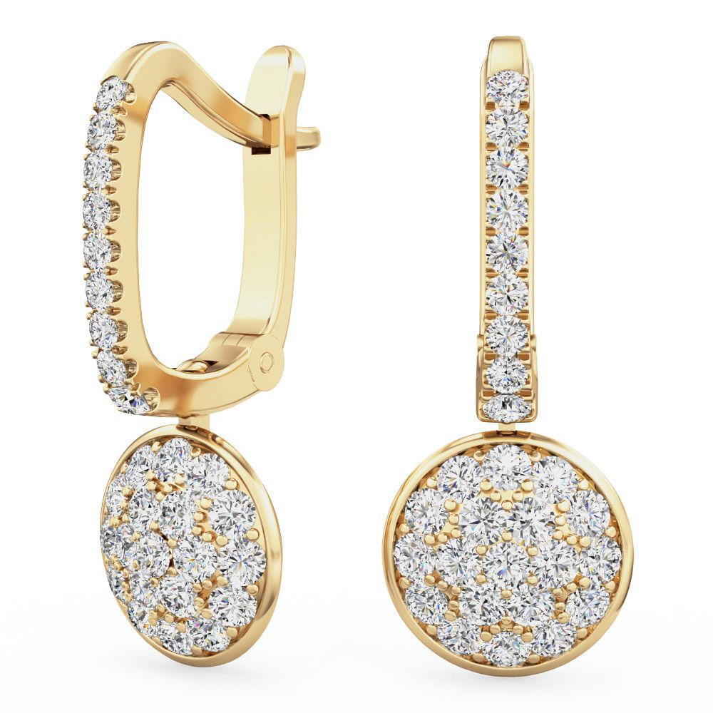 Product image – A stunning pair of round brilliant cut diamond hoop drop earrings in 9ct yellow gold (In stock)