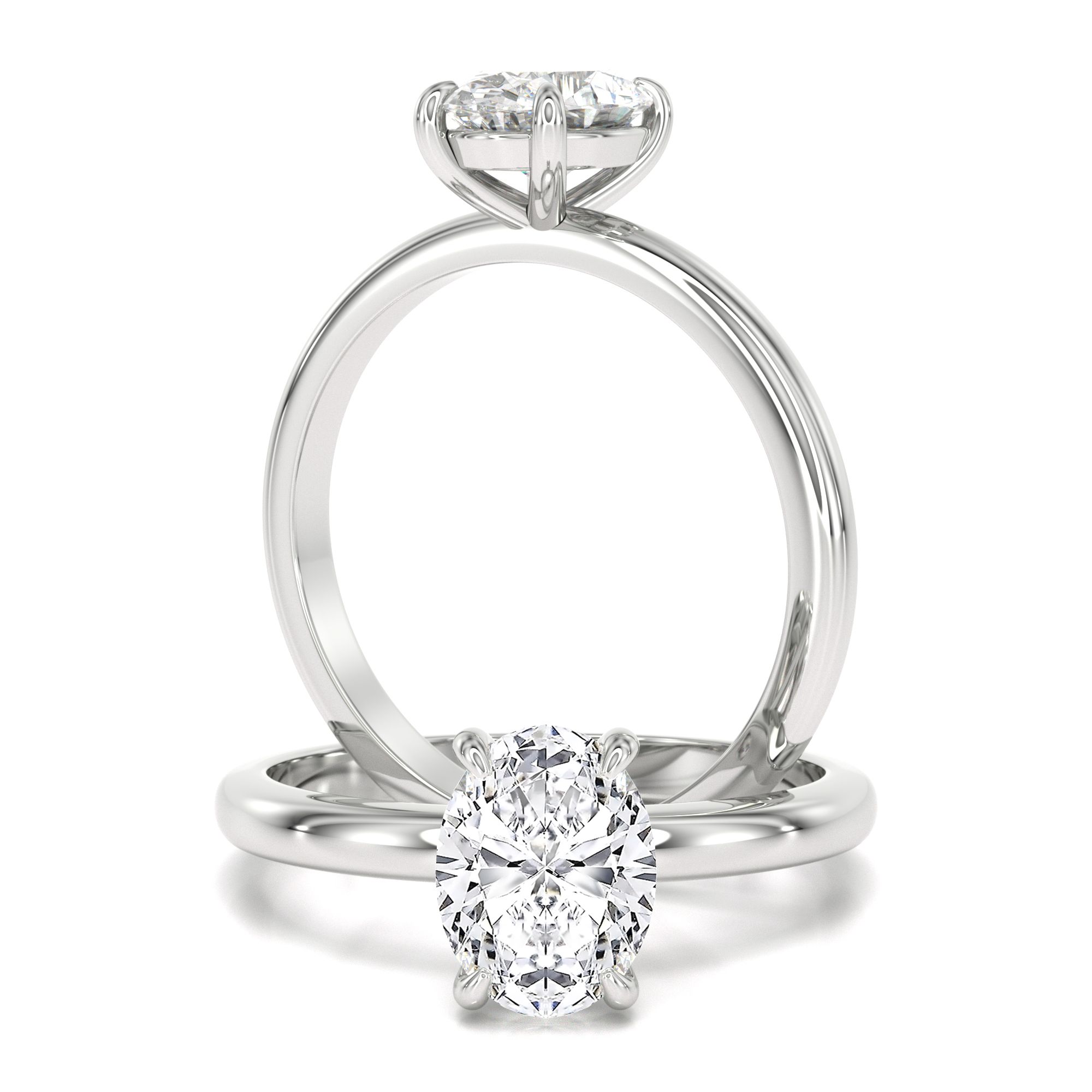 A timeless oval cut solitaire lab grown diamond ring in 18ct white gold
