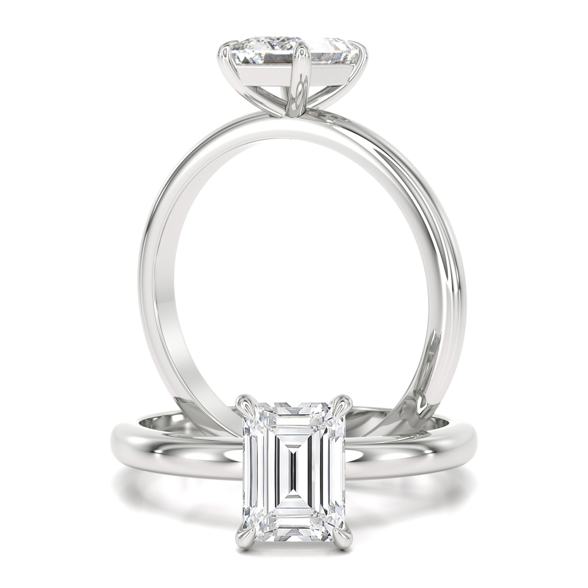 A classic emerald cut solitaire lab grown diamond ring in 18ct white gold